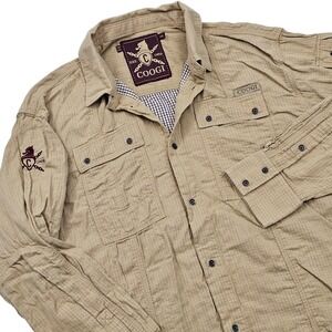 COOGI Button Down Shirt Mens XXL Tan Khaki Textured Utility Safari Streetwear